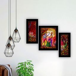 SAF Purple & Green 3 Pieces Lord Radha Krishna Painting UV Coating Wall Arts-image-83