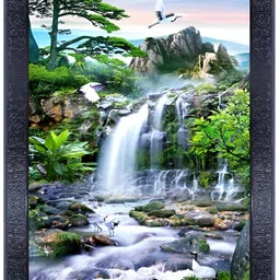 PnF Black & Blue Glass Botanical Wall Painting-12
