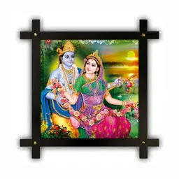 PnF Green & Pink Radha Krishna Religious Wooden Painting Wall Art-image-51