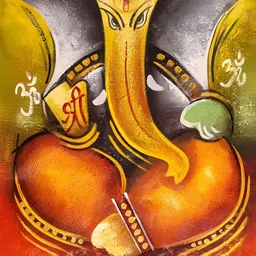 British Terminal Yellow & Brown Lord Ganesha Paper Religious Painting Wall Art-image-99