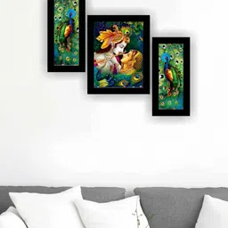 SAF Black & Green 3 Pieces Radha Krishna Modern Painting Framed Wall Art-image-64