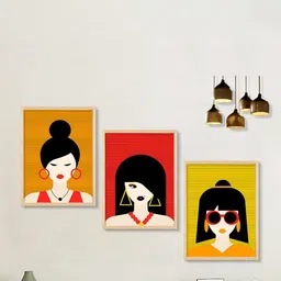 SAF 3-Pcs Red & Yellow Boho Women Painting Framed Wall Art-12