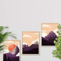 SAF 3-Pcs Brown & Purple Modern Art Painting Framed Wall Art-image-86