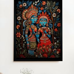 SOWPEACE Red & Blue Krishna & Radha's Canvas Wall Photographs-picture-58