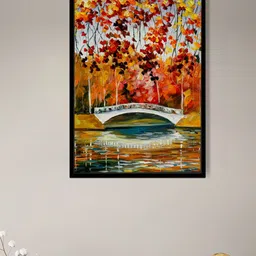 Art Street Yellow & Green A Bridge Over River Mapple Forest Wall Art-image-45