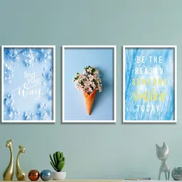 SAF Blue & Brown 3 Pieces Motivational Quotes Painting Wall Art-13