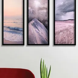 SAF Set Of 3 Black & Purple UV Textured Painting Wall Art-image-79