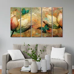 999Store Cream & Pink Flower Printed 5 Pieces Frame Art Panels Wall Painting-image-50
