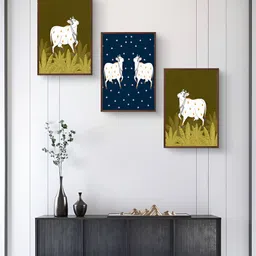 999Store Black & White 3Pcs Birds And Animals Wall Paintings-image-16