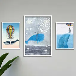 SAF Grey & Blue 3-Pieces Modern Art Printed Framed UV Coating Wall Art-image-57
