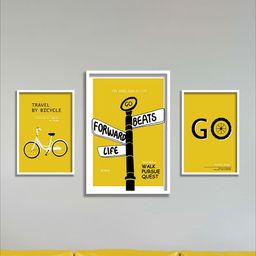 SAF Yellow & White 3-Pieces Motivational Quotes Printed Framed UV Coating Wall Art-image-69