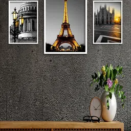 SAF Black & Grey 3 Pieces Eiffel Tower Painting UV CoatingWallArt-image-22