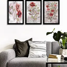 WENS Set Of 3 Multicoloured Burgundy Rose Wall Art Painting-45
