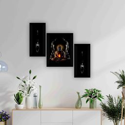 SAF Black 3-Pieces Lord Buddha Printed Framed Wall Art-image-101