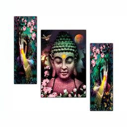 PnF Green & Pink 3 Piece Wooden Religious Painting Wall Art-43