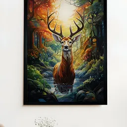 SOWPEACE Green & Brown Horn Deer Canvas Painting Wall Art-41