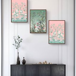 999Store Pink & Green 3Pcs Floral And Botanical Wall Paintings-22