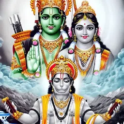British Terminal Green Lord Hanuman Lord Ram Goddess Sita Religious Wall Painting-image-70
