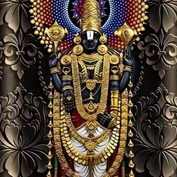 British Terminal Black & Gold-Toned God Tirupati Balaji Religious Wall Painting-image-51