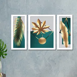 WENS Set Of 3 White & Green Modern Floral Art Wall Painting-image-41