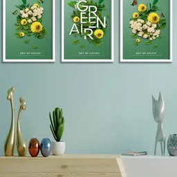 SAF Green & Yellow 3-Pieces Flower Printed Framed Wall Art-19