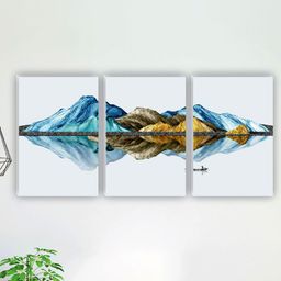 SAF White & Blue 3 Pieces Abstract Mountain Painting Wall Art-image-55