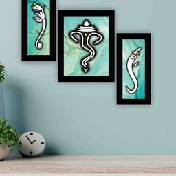 SAF Blue & White 3-Pieces Lord Ganesha Printed Framed Wall Art-image-95
