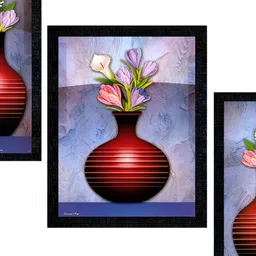 PnF Charcoal & Purple 3 Pieces Wooden Floral and Botanical Painting Wall Art-image-53