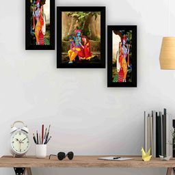 SAF Brown & Red 3 Pieces Radha Krishna Wall Art-93