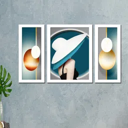 WENS Set Of 3 White & Blue Modern Fashion Girl Painting Wall Art-image-29