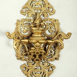 Exotic India Gold-Toned Goddess Saraswati Wall Hanging Brass Diya-39