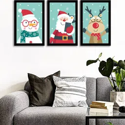 WENS Set Of 3 Multicoloured Christmas Celebrationt Wall Art Painting-74