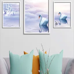 SAF White & Blue 3 Pieces Flamingo Printed Framed Wall Art-image-67