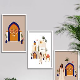 SAF 3 Pieces Orange-Color & Beige Modern Boho Painting Wall Arts-56