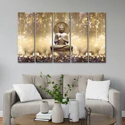 999Store Brown 5 Pieces Blessing Lord Buddha Frame Wall Painting Art Panels-6