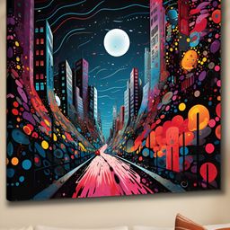 Aura Blue & Pink Vintage City Canvas Wall Painting-image-94