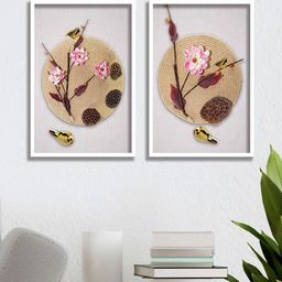 SAF Grey & Brown 2-Pieces Flower Printed Framed Wall Art-28