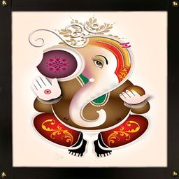 PnF Black & Orange Lord Ganesha Religious Wooden Painting Wall Art-image-79