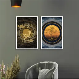 Aura Grey & Yellow 2 Pieces Wooden Abstract Wall Art-74