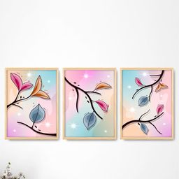SAF 3-Pcs Pink & Blue Modern Art Painting Framed Wall Art-25