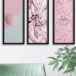 SAF Set Of 3 Black & Pink Beautiful love UV Textured Painting Wall Art-image-54