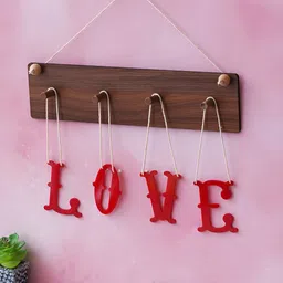 eCraftIndia Brown & Red Love Sign Wooden Hanging Wall Decor-image-67