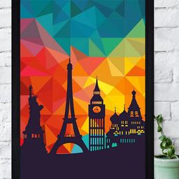 Gallery99 Blue & Red Wonders Of The World Textured Framed Wall Art-image-63