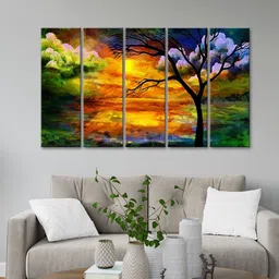 999Store Green & Orange 5 Pieces Tree Art Modern Art Panels Wall Painting-56