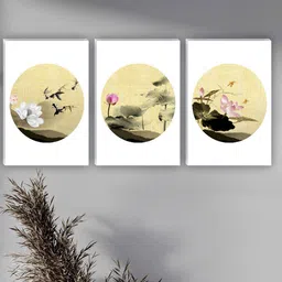 SAF White & Beige 3 Pieces Flower Wall Art Painting-picture-30