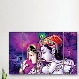 SAF Purple 5 Pieces Radha Krishna UV Textured Religious Theme Painting Wall Art-8