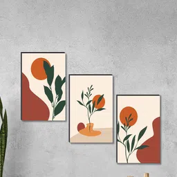 SAF 3 Piece Cream & Orange Abstract Painting Framed Wall Art-44