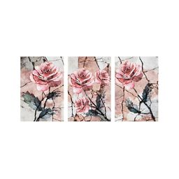 999Store Brown & Pink 3 Pieces Floral And Botanical Canvas Painting Wall Arts-picture-15