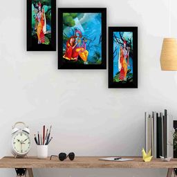 SAF Blue & Green 3-Pieces Radha Krishna Printed Framed Wall Art-image-69