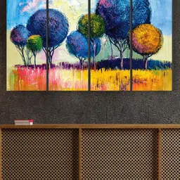 SAF 4-Pcs Blue & Orange Nature Modern Art Painting Framed Wall Art-30